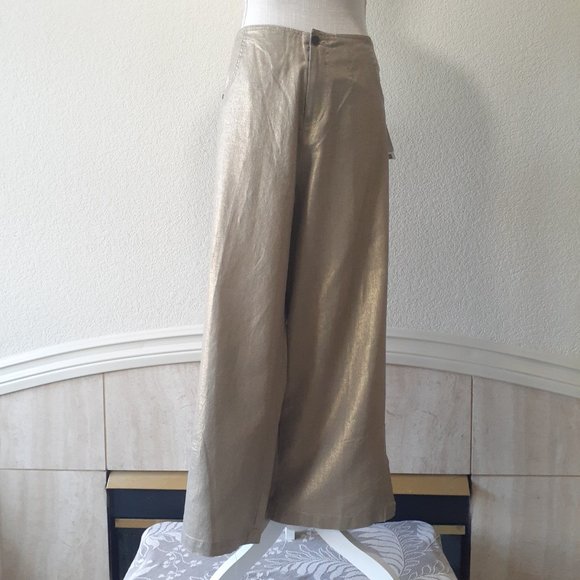 Philippe ADEC2  Wide Leg Gold Metallic  Pants NWT - Picture 2 of 16